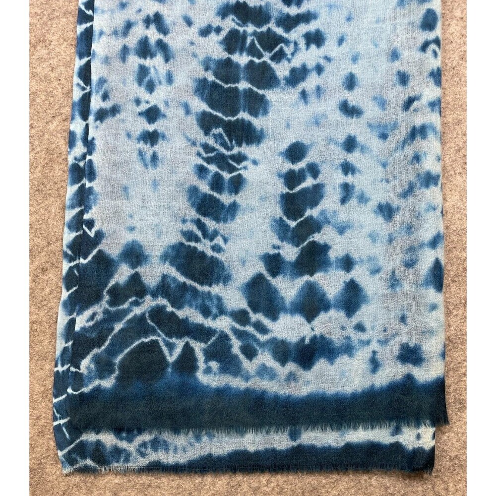 Vintage Shibori Wool Gauze Scarf Wrap Shawl Indigo Blue Hand Dyed Boho 73x57 - Picture 8 of 11